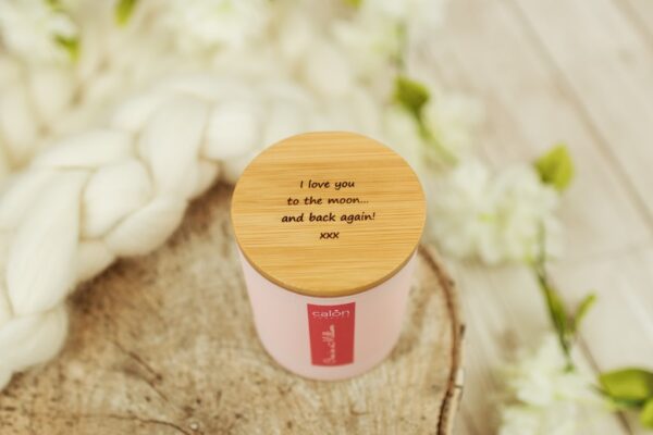 pink love you to the moon personalised candle
