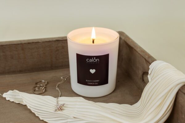 A fruity Black Cherry candle scented candle from Welsh candle company, Calon Home