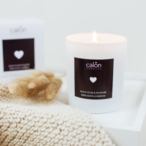 A Black Plum & Rhubarb candle scented candle from Welsh candle company, Calon Home