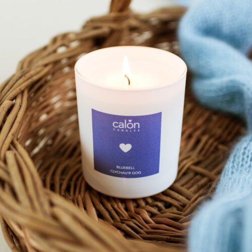 A Bluebell candle scented candle from Welsh candle company, Calon Home