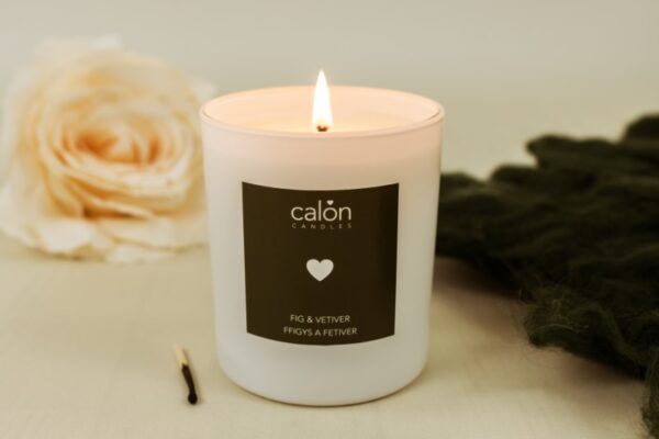A Fig & Vetiver candle scented candle from Welsh candle company, Calon Home
