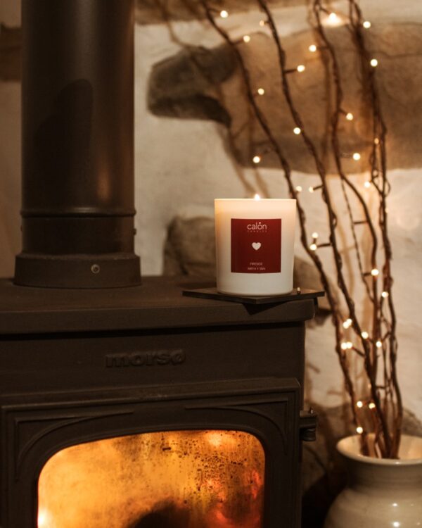 A Fireside candle scented candle from Welsh candle company, Calon Home