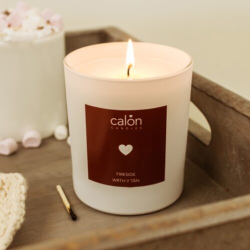 A Fireside candle scented candle from Welsh candle company, Calon Home