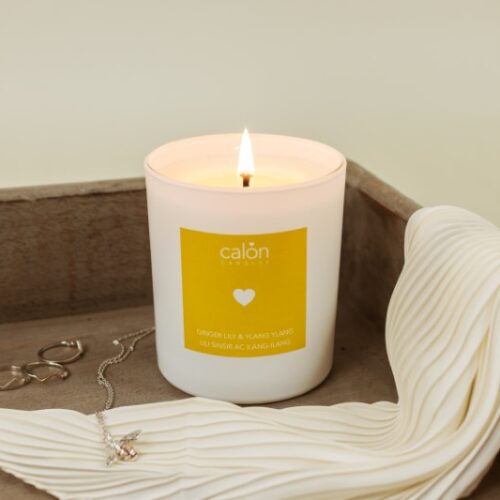 A Ginger Lily & Ylang Ylang candle scented candle from Welsh candle company, Calon Home