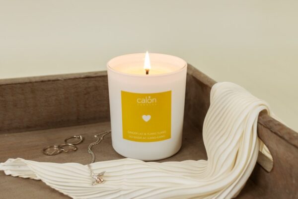 A Ginger Lily & Ylang Ylang candle scented candle from Welsh candle company, Calon Home