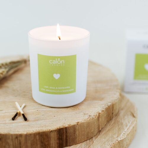 Lime, basil and mandarin scented Welsh candle from Calon Home