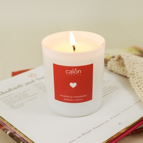 A Rhubarb & Strawberry candle scented candle from Welsh candle company, Calon Home