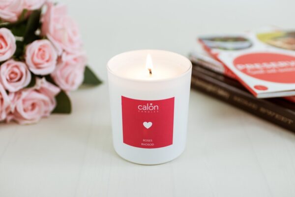 A Roses candle scented candle from Welsh candle company, Calon Home