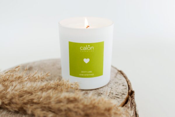 A Zesty Lime fruity candle scented candle from Welsh candle company, Calon Home