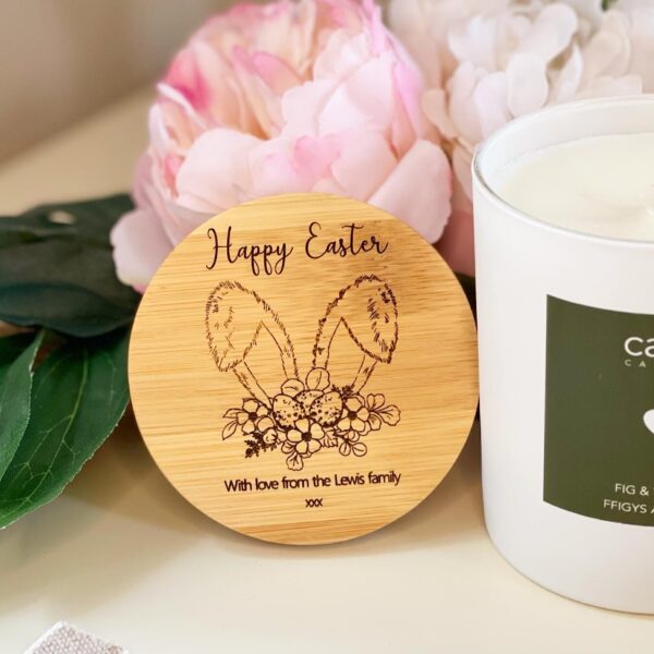 Easter bunny personalised candle lid