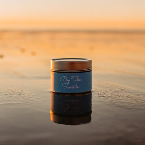 By the Seaside mini tin candle on beach
