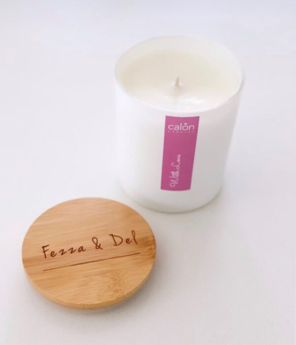 fezza and del brand logo personalised candle