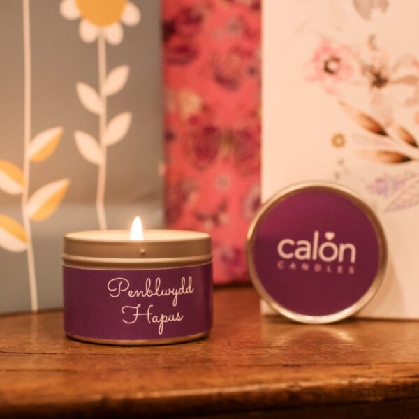 penblwydd hapus lit mini tin candle with lid